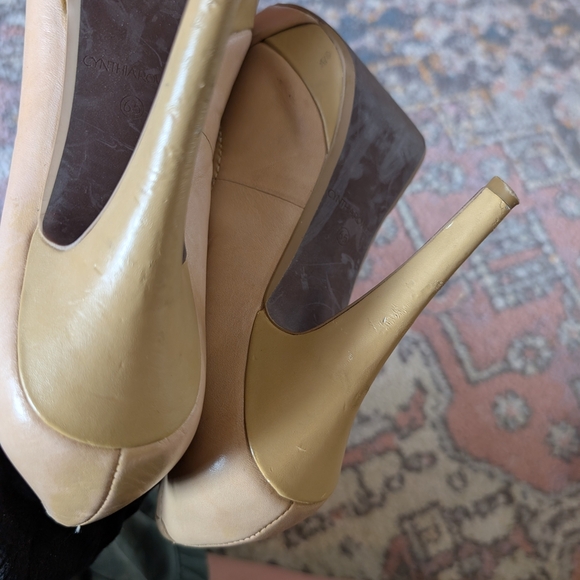 Cynthia Rowley Nude Bow Peep-Toe Heels 6.5 Beige Tan - Picture 3 of 6